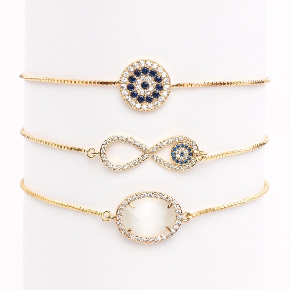 Set of 3 Eye Candy LA Gold-toned Infinity adjustable chain bracelets